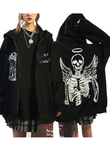 Gothic Skeleton Baskılı Unisex Oversize Kapşonlu Hırka