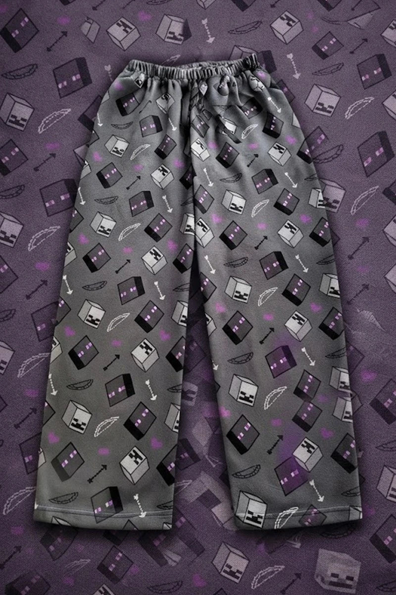 Gri Minecraft Enderman Beli Lastikli Y2K Eşofman