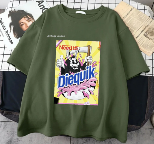 Haki Diequik Ön Baskılı Oversize Unisex T-shirt