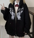 Harajuku Butterfly Kelebek Baskılı Oversize Fermuarlı Siyah Unisex Kapüşonlu Hırka