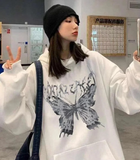Harajuku Butterfly Oversize Unisex Beyaz Kapşonlu Hoodie Sweatshirt