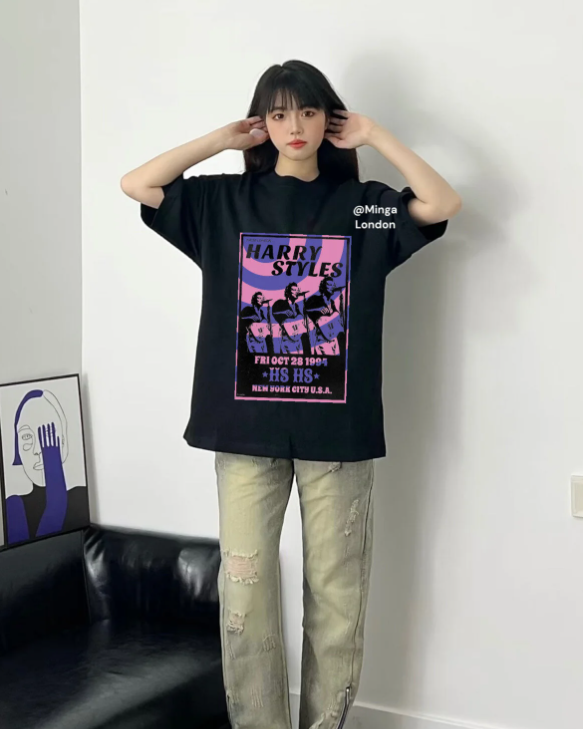 Unisex Harry Styles Baskılı Bisiklet Yaka T-Shirt