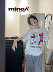 Unisex Hello Kitty Baskılı Baskılı Bisiklet Yaka Oversize T-Shirt