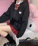 Hello Kitty Head Baskı Oversize Fermuarlı Siyah Unisex Kapüşonlu Hırka(Kopya)