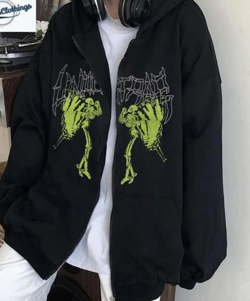 I Love Me Baskılı Oversize Fermuarlı Siyah Unisex Kapüşonlu Hırka