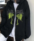 I Love Me Baskılı Oversize Fermuarlı Siyah Unisex Kapüşonlu Hırka