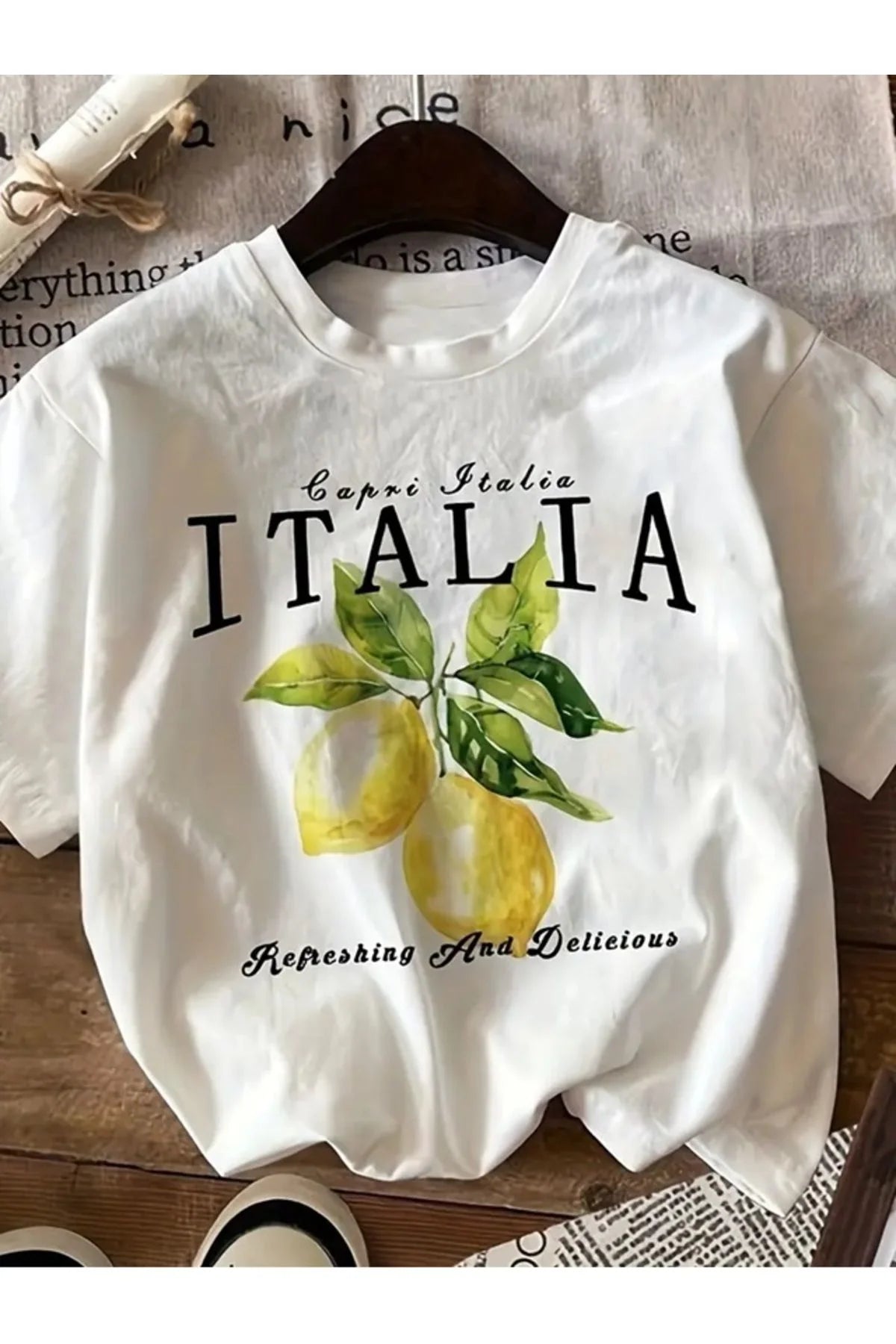 İtalyan Limon Baskılı Unisex Oversize T-Shirt