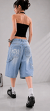 Y2K Nakışlı Baggy Jean Porto Capri Beyaz-Spirder