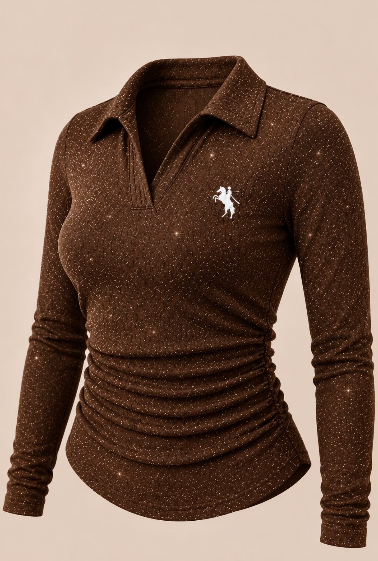 Polo Yaka Uzun Kol Simli , Nakış Detaylı ,Likralı Premium Body Bluz