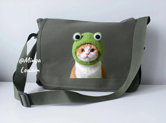 Haki Cute Cat Postacı Çantası