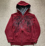 Kırmızı Gothic Legendary Outlaws Cyber Grunge Fermuarlı Kapüşonlu Köstebek Sweatshirt