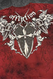 Kırmızı Yıkamalı Affliction Shield Sword Gotik Y2K Unisex T-Shirt
