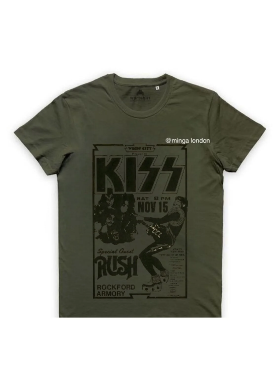 KISS Music Group Haki Rengi Ön Baskılı Oversize T-shirt