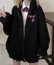Kuromi Oversize Fermuarlı Siyah Unisex Kapüşonlu Hırka