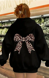 Leopar Desenli Kurdela Detail Siyah Baskılı Kapşonlu Sweatshirt