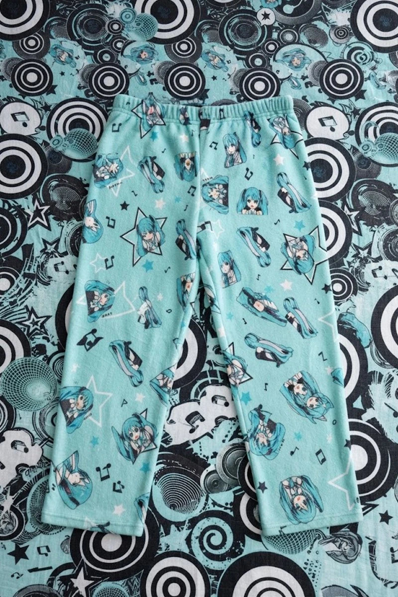 Mavi Hatsune Miku Anime Beli Lastikli Y2K Eşofman