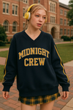 Midnight Crew Unisex Oversize V Yaka Sweatshirt