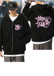 Minus Two Ön-Arka Baskılı Oversize Fermuarlı Siyah Unisex Kapüşonlu Hırka