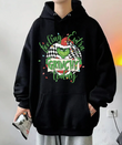 New Christmas Baskılı Siyah Unisex Oversize Kapüşonlu Sweatshirt