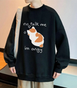 No Talk Me Baskılı Siyah Unisex Oversize Bisiklet Yaka Sweatshirt