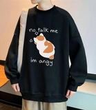No Talk Me Baskılı Siyah Unisex Oversize Bisiklet Yaka Sweatshirt