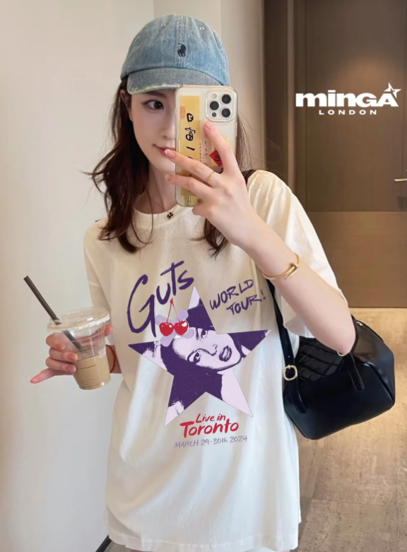 Unisex Olivia Rodrigo Toronto Tour Baskılı Baskılı Bisiklet Yaka Oversize T-Shirt