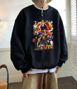 One Piece All Characters Baskılı Siyah Unisex Oversize Bisiklet Yaka Sweatshirt