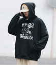 One Piece We Go Baskılı Siyah Unisex Oversize Kapüşonlu Sweatshirt