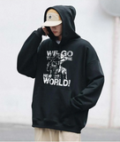 One Piece We Go Baskılı Siyah Unisex Oversize Kapüşonlu Sweatshirt