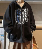 Partie Monsters Baskılı Oversize Fermuarlı Siyah Unisex Kapüşonlu Hırka