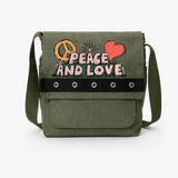 Peace And Love Baskılı Haki Renk Kuşgözü Postacı Çantası
