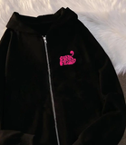 Pink Floyd Baskılı Oversize Fermuarlı Siyah Unisex Kapüşonlu Hırka