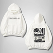 Porsche Ön Arka Baskılı Beyaz Kapşonlu Sweatshirt