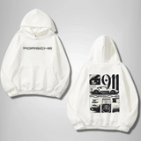 Porsche Ön Arka Baskılı Beyaz Kapşonlu Sweatshirt