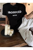 Prosecco Mood Baskılı Oversize Siyah T-Shirt