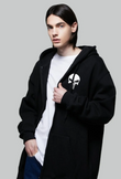 Punisher Baskılı Oversize Fermuarlı Siyah Unisex Kapüşonlu Hırka
