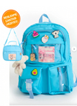 Mavi Kawaii Kore Tarzı Peluş Ve BESLENME HEDİYELİ ve (Rozetsiz ) Okul Sırt Çantası