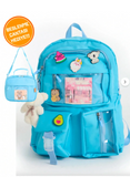 Mavi Kawaii Kore Tarzı Peluş Ve BESLENME HEDİYELİ ve (Rozetsiz ) Okul Sırt Çantası