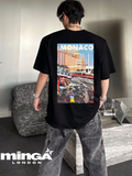 Unisex Racing Car Monaco Baskılı Bisiklet Yaka T-Shirt