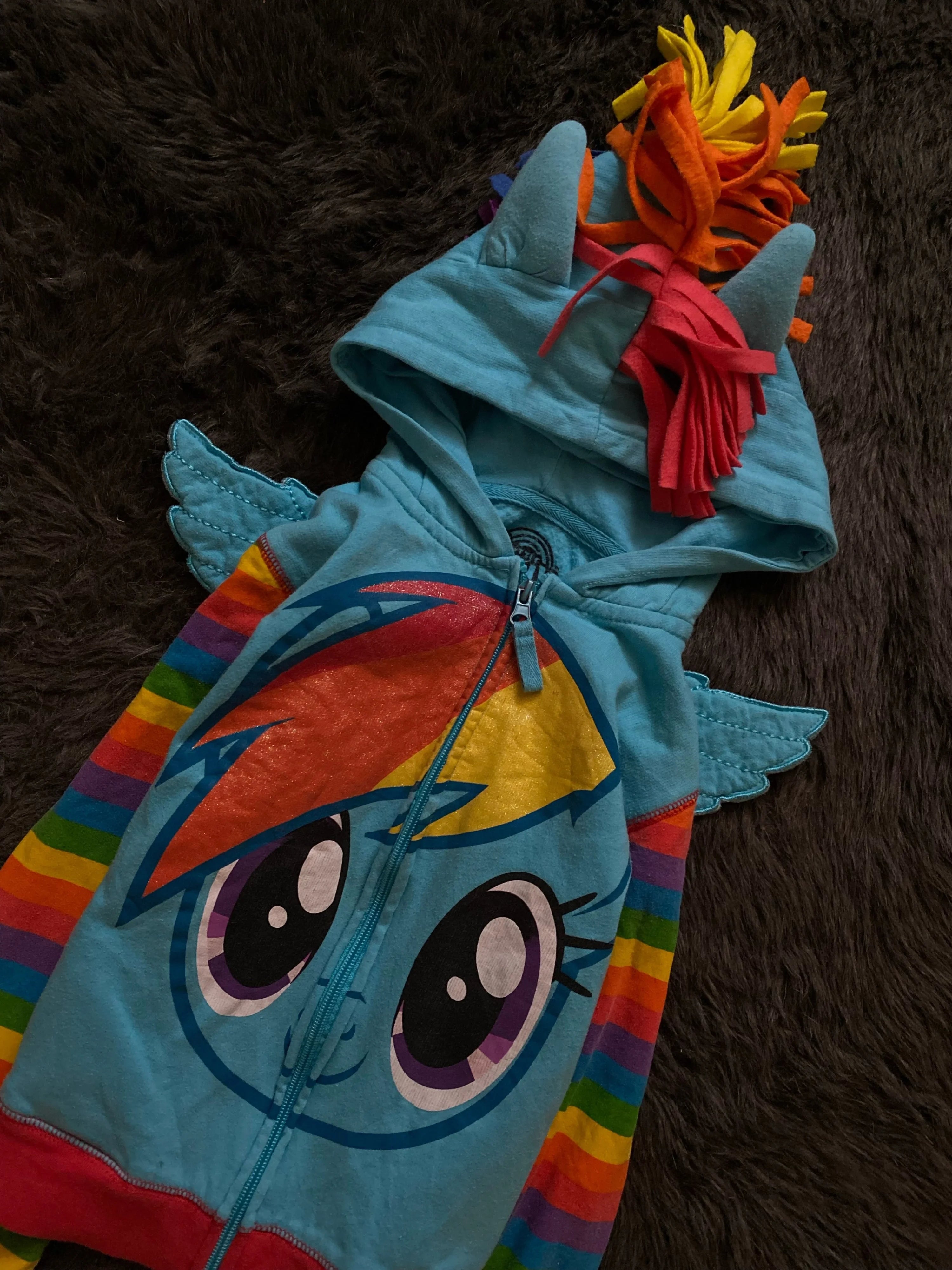 Rainbow Pony Gökkuşağı Desenli Kapüşonlu Fermuarlı Sweatshirt [Ön Sipariş]