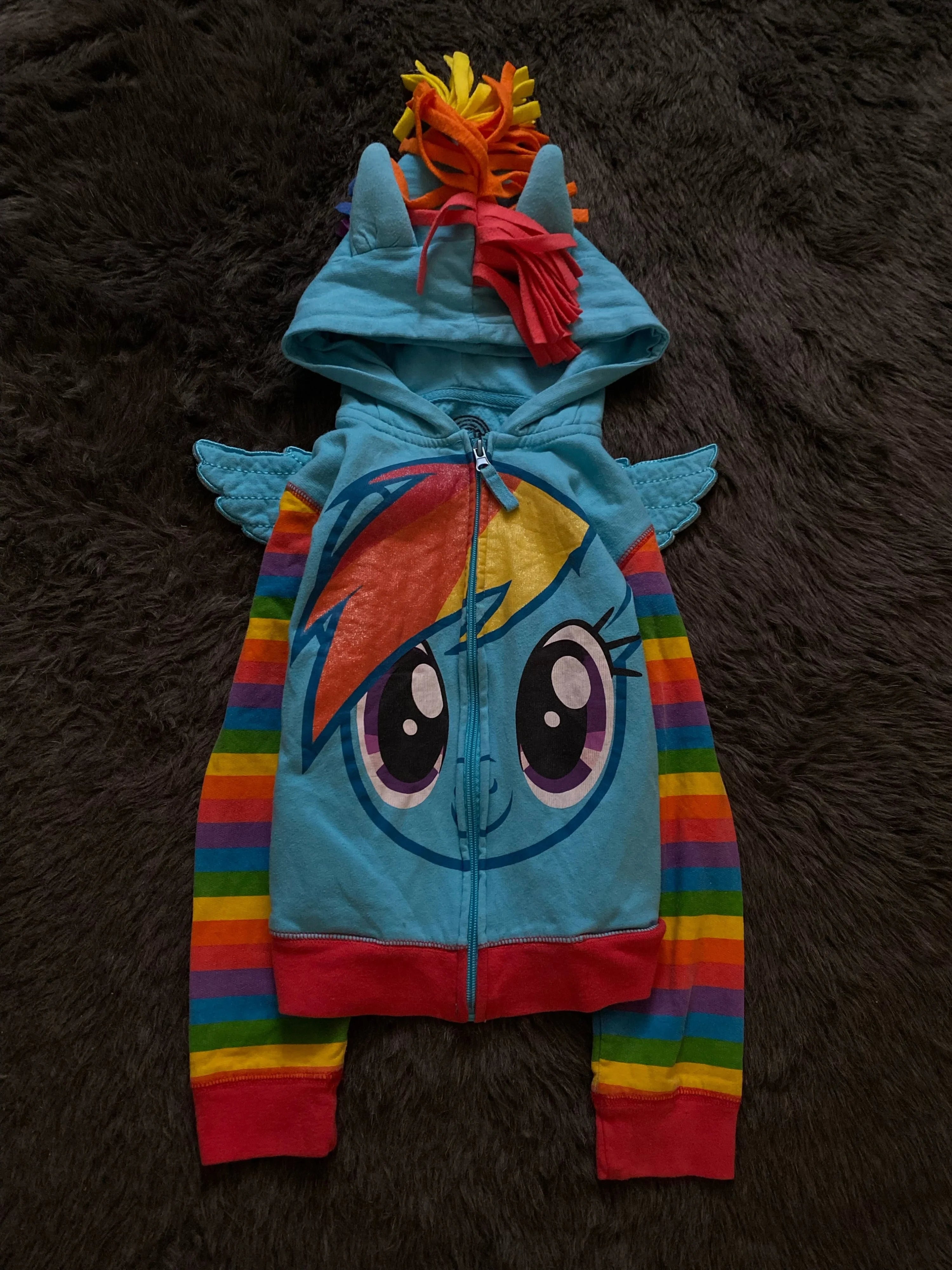 Rainbow Pony Gökkuşağı Desenli Kapüşonlu Fermuarlı Sweatshirt [Ön Sipariş]