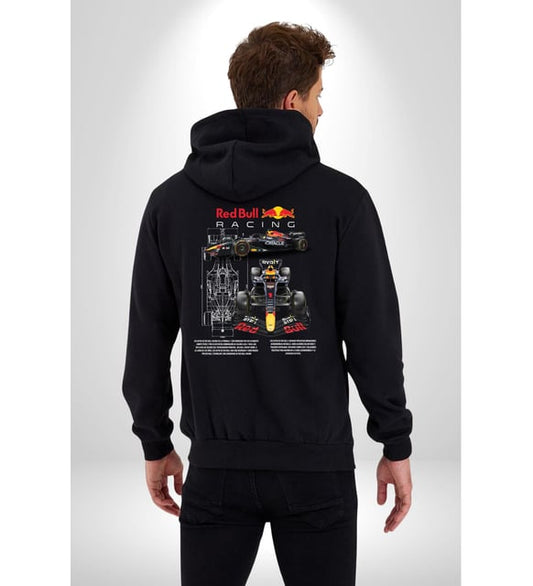 Red Bull Racing Baskılı Siyah Kapşonlu Sweatshirt