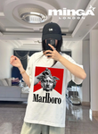 Unisex Red Picture Baskılı Baskılı Bisiklet Yaka Oversize T-Shirt