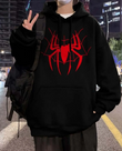 Red Spider Web Baskılı Siyah Unisex Oversize Kapüşonlu Sweatshirt