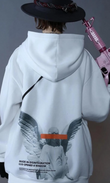 Retro Angel Baskılı Kapşonlu Beyaz Sweatshirt