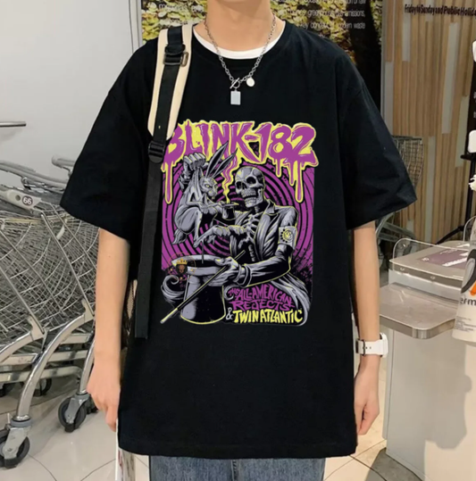 Rock Serisi Blink 182 Baskılı Siyah Unisex Oversize T-shirt
