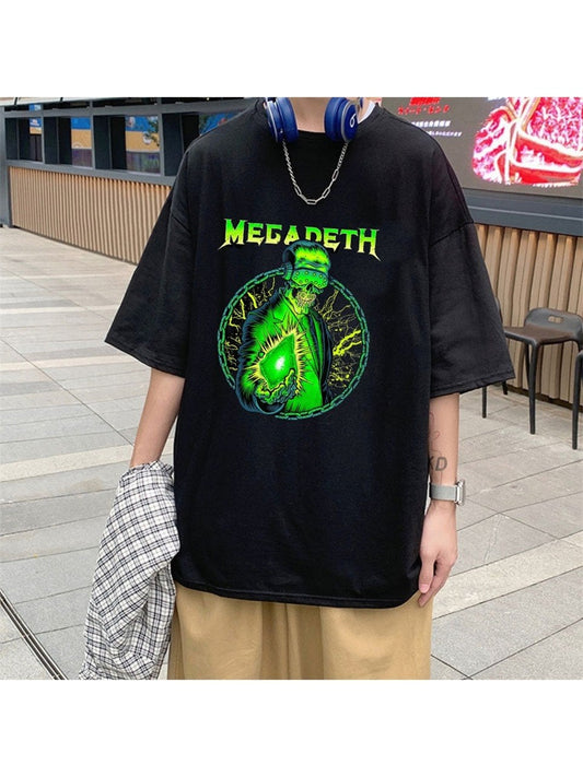 Rock Serisi Megadeth Baskılı Siyah Unisex Oversize T-shirt