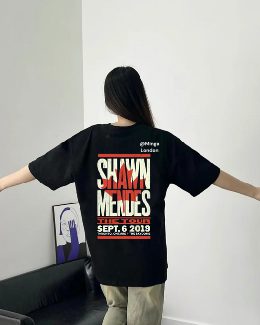 Unisex Shawn Mendes Baskılı Bisiklet Yaka T-Shirt