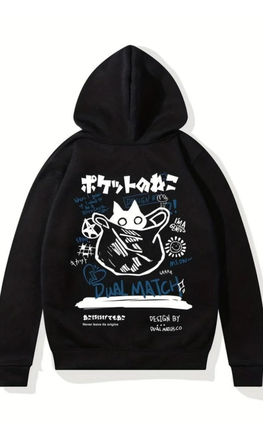 Sırt Baskılı Dual Match Siyah Kapşonlu Sweatshirt