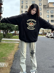 Siyah Aerosmith baskılı oversize Sweatshirt